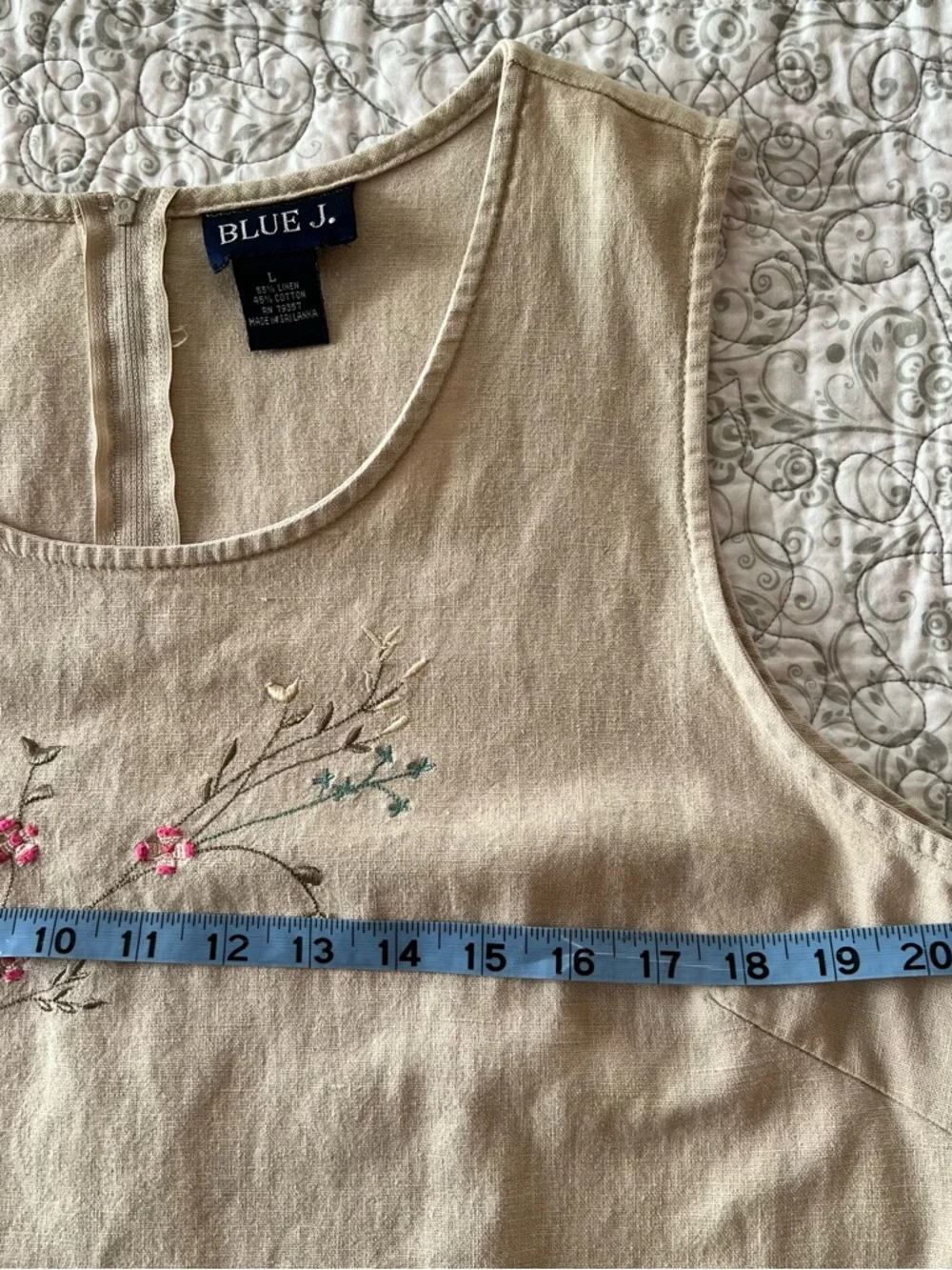 BLUE J Vintage 90s Linen/Cotton Sleeveless Maxi Dress w/Floral Embroidery Boho